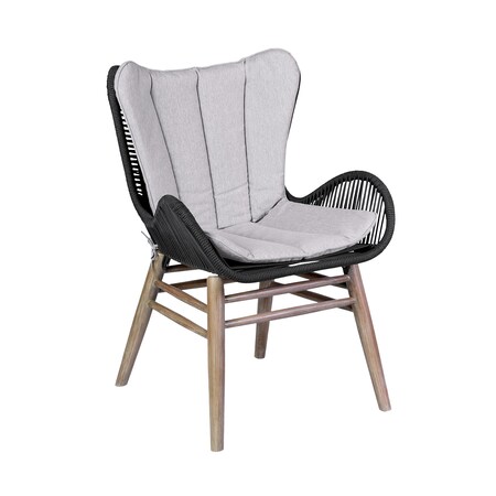 Armen Living Fanny Outdoor Patio Dining Chair in Light Eucalyptus Wood and Charcoal Rope 840254335967